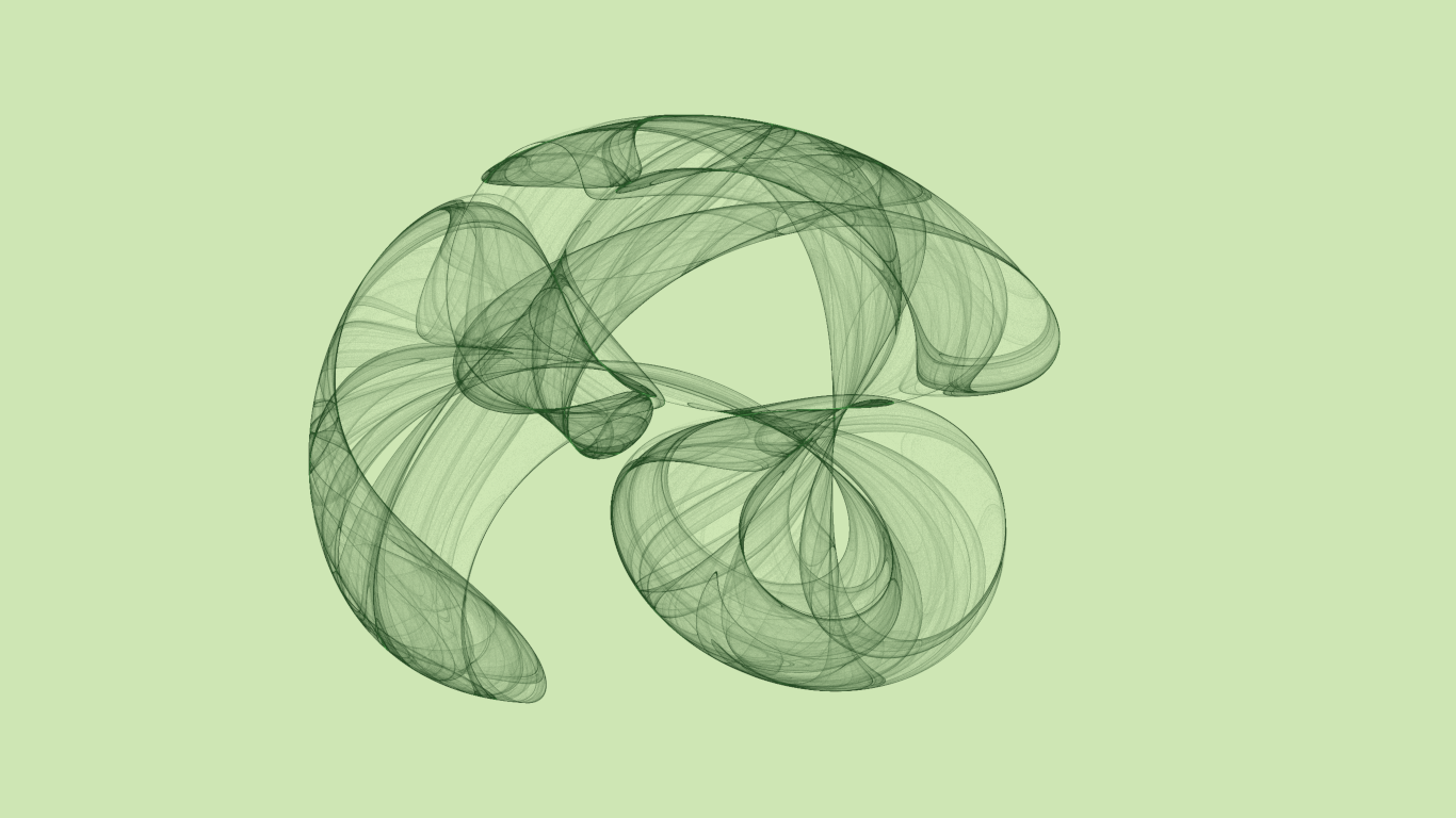 a twisted twirly dark green shape on a light green background